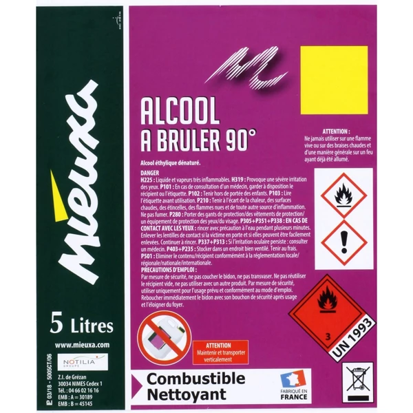 CREA-QUINCAILLERIE Alcool Ménager Essence Et Huile Diverses Alcool à Brûler à 90° Mieuxa Nettoyant En Bidon De 5 Litres 5 CREA-QUINCAILLERIE Alcool Ménager Essence Et Huile Diverses Alcool à Brûler à 90° Mieuxa Nettoyant En Bidon De 5 Litres – Image 3