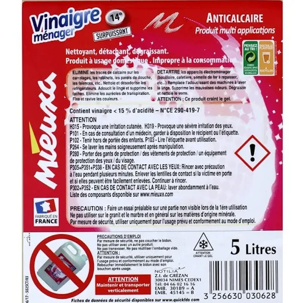 CREA-QUINCAILLERIE Nettoyant Multi-usage Nettoyant Ménager Vinaigre Ménager Surpuissant Anticalcaire Mieuxa 5L 5 CREA-QUINCAILLERIE Nettoyant Multi-usage Nettoyant Ménager Vinaigre Ménager Surpuissant Anticalcaire Mieuxa 5L – Image 3
